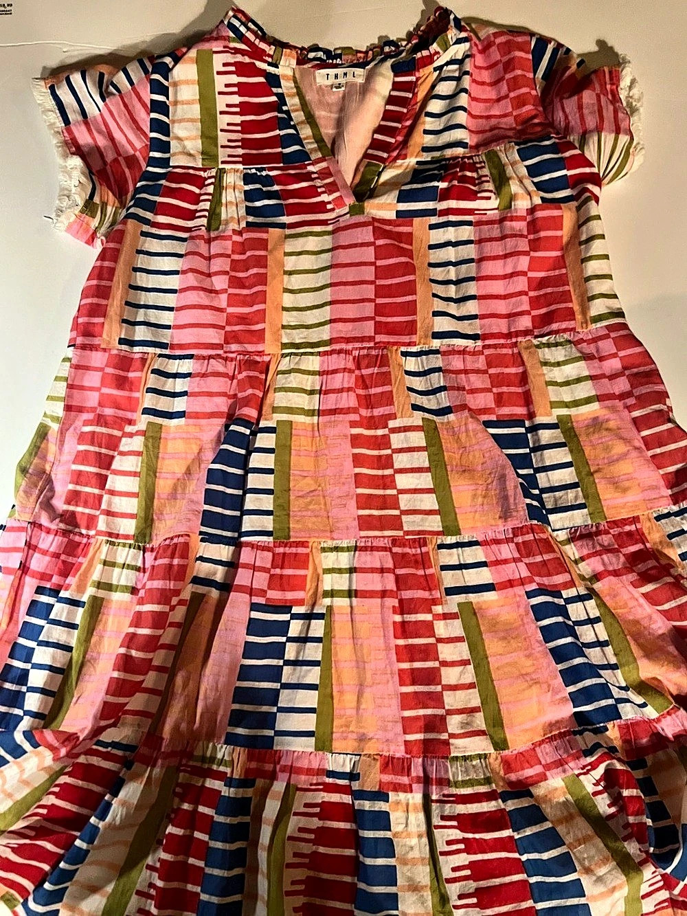 THML Patchwork Stripe Maxi Dress in Red & Pink Size Medium